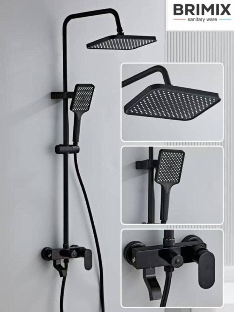 Brimix brand black sanitary ware shower system includes a rain head