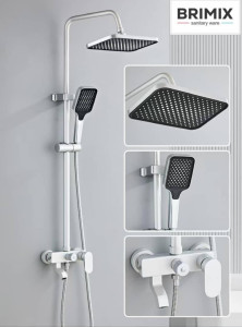 Brimix Sanitary ware Shower mixer set features a sleek, modern design with a rainfall shower head and handhel sprayer
