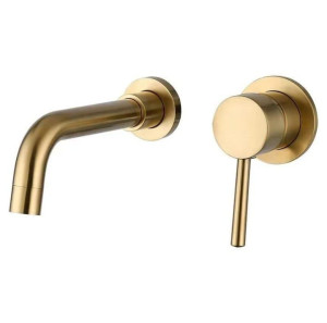 this wall-mounted bathroom faucet set is brushed gold fixture 
