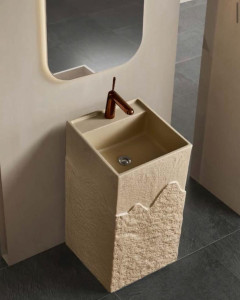 Wabi Sabi style square bathroom pedestal sink