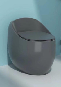 Modern egg-shaped one-piece standing toilet, featuring a compact design suitable for various bathroom sizes