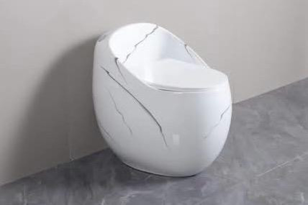 Modern egg-shaped marble effect one-piece ceramic toilet bowl
