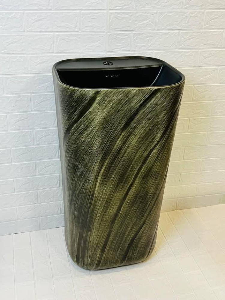 High Luxury Club Villa KTV Gold Special-shaped Free Standing Ceramic Pedestal Wash Basiin