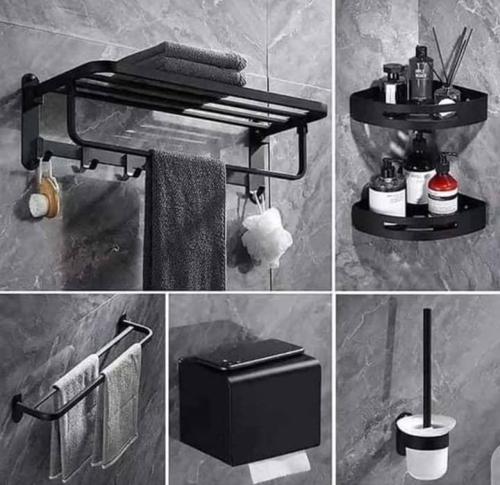 Comprehensive matte blck bathroom accessory set
