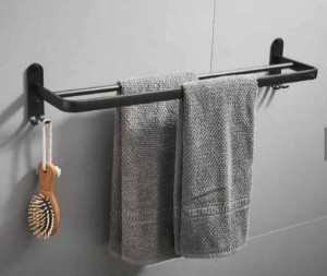 matte black luminum or stainless steel durable rail towel rack designed for bathroom wall mounting