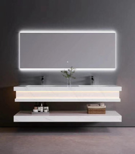 modern double-sink all-mounted bathroom vanity set