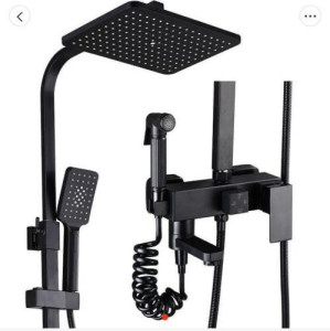 Black sqaure rain shower faucet set