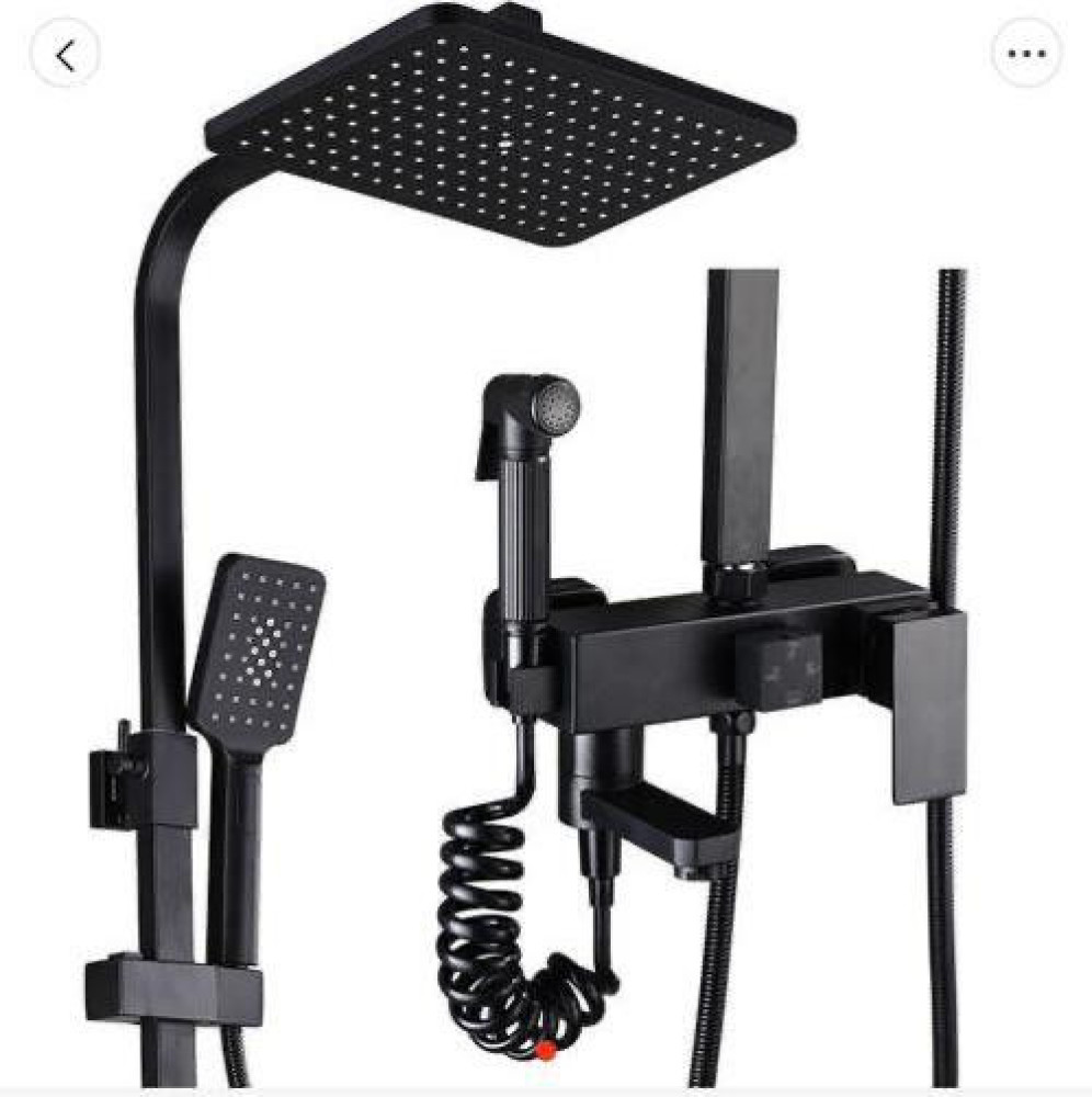 Black sqaure rain shower faucet set