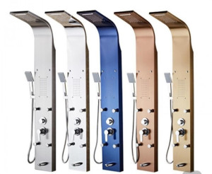 These stainless wall-mounted shower panels are available in various colors 