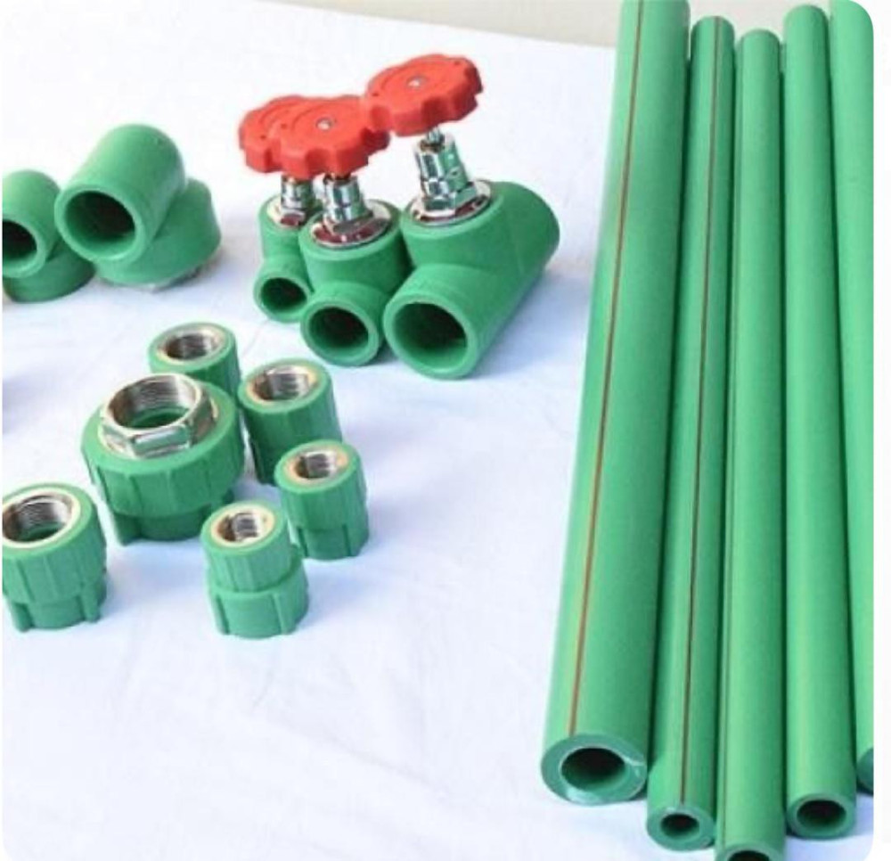 Green PPR pipes and various plumbing fittings