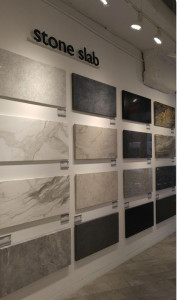 Display of various stone slabs