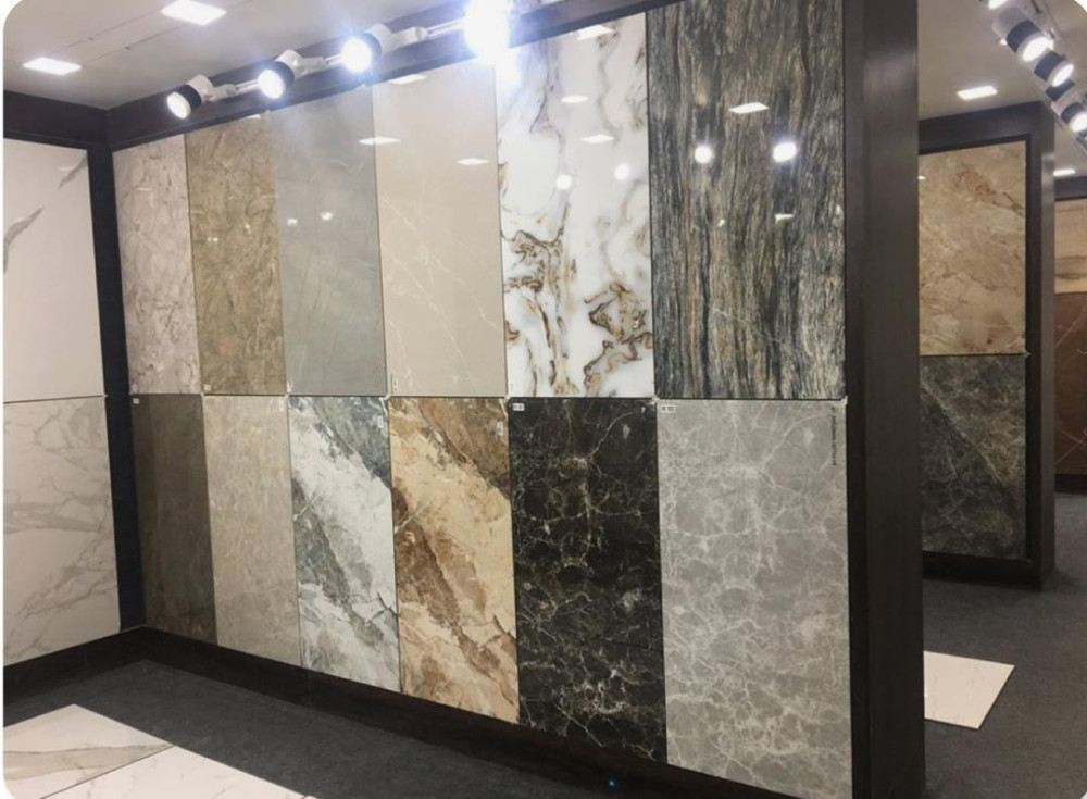 wall of polished ceramic or porcelain tiles for home flooring and walls