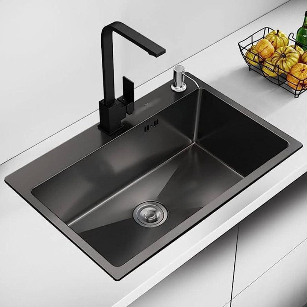black stainless stell Kitchen sink is a modern workstation model often featuring a nano-coating finish for durability and easy cleaning