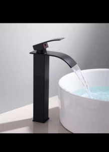 tall matte black waterfall vessel sink faucet