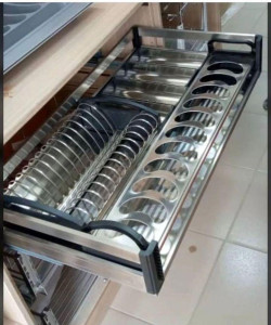 stainless steel  drawer pull-out plate rack and organizer designed for kitchen cabinets