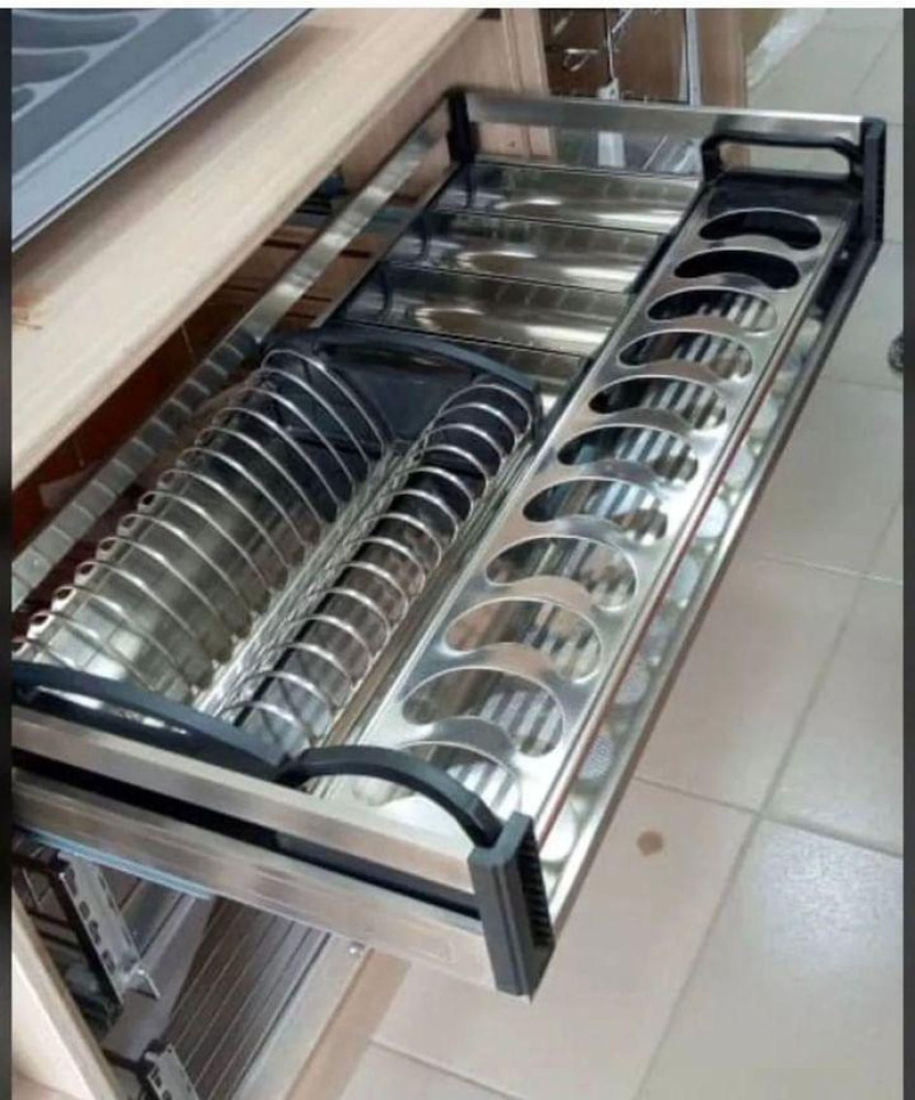 stainless steel  drawer pull-out plate rack and organizer designed for kitchen cabinets