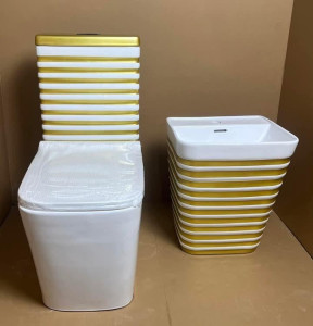 Zibra White-golden Super executive water closet set