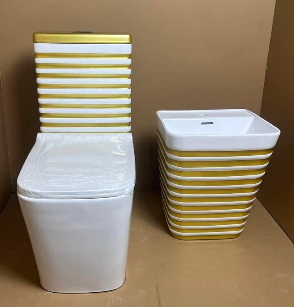 Zibra White-golden Super executive water closet set