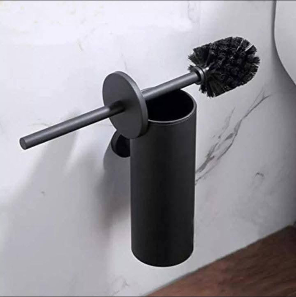 Modern wall-mounted matte black toilet brush and holder