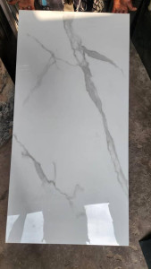 White Porcelain tile with grey veining marble-look product often used in living rooms