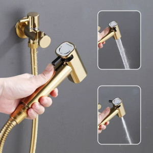 gold-coloured handheld bidet toilet sprayer set