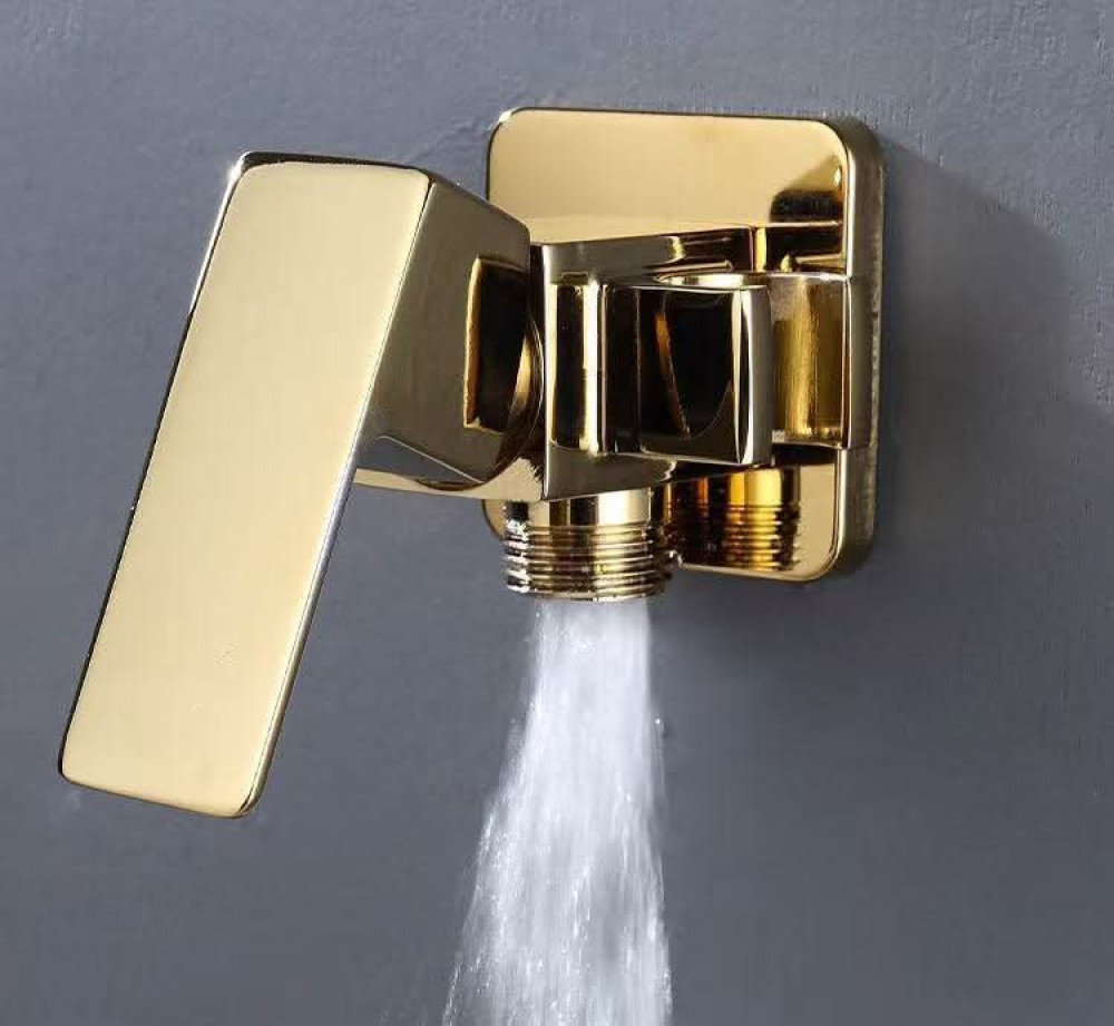 gold-finished product is a wall-mounted brass bidet faucet spray set for toilet use