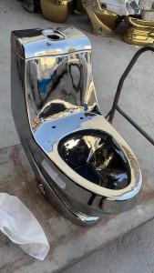 modern luxury one-piece ceramic toilet with a polished chrome or sliver electroplated finish