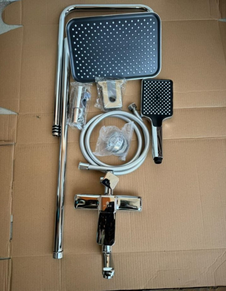 modern, black and chrome shower system set