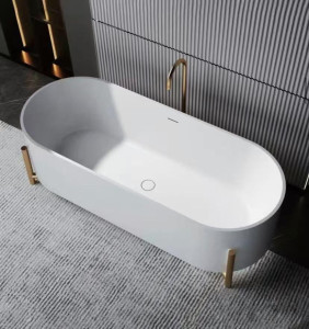 modern freestanding oval bathtub similar in style to the youNuo premium artificial stone tub or Clara matte white bath