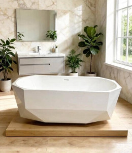 this is a modern, freestanding diamond-shped acrylic bathtub 